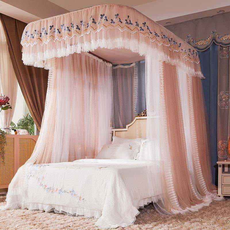 艾晶双跑道双层导轨美地蚊帐床幔防尘顶蚊帐UBH导双轨落层纱新款