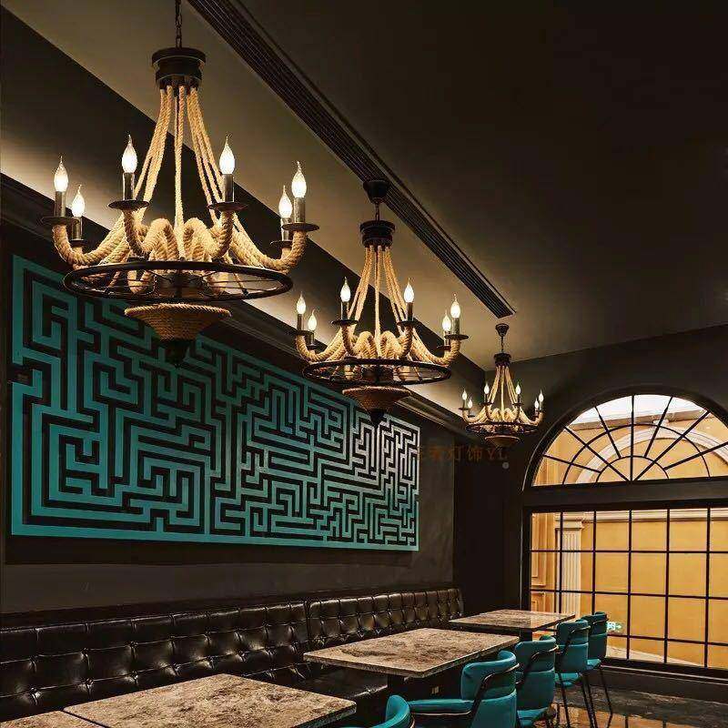 复古铁艺麻创绳loft服厅餐装店理发店厅意灯饰咖啡673美式乡村吊,家装灯饰光源,智能吊灯,淘宝优惠券,粉丝福利购,淘宝优惠卷