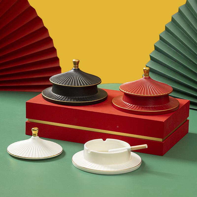 用陶羊脂玉天坛烟703灰缸带盖家个性时尚防飞灰瓷厅家客用故宫国