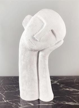 3266现代约欧式白色托腮人像件雕塑软样板房售楼简处装饰品摆摆设