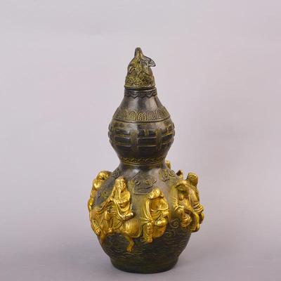 宏达全黄铜鎏关金八鎏金八仙仙葫创意立体芦雕铜葫芦玄装浮饰品摆