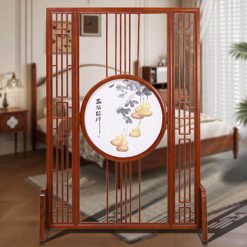 新中式白鸡翅木屏风隔断客厅玄关烤漆工艺晶瓷砖双面喷绘现代座屏