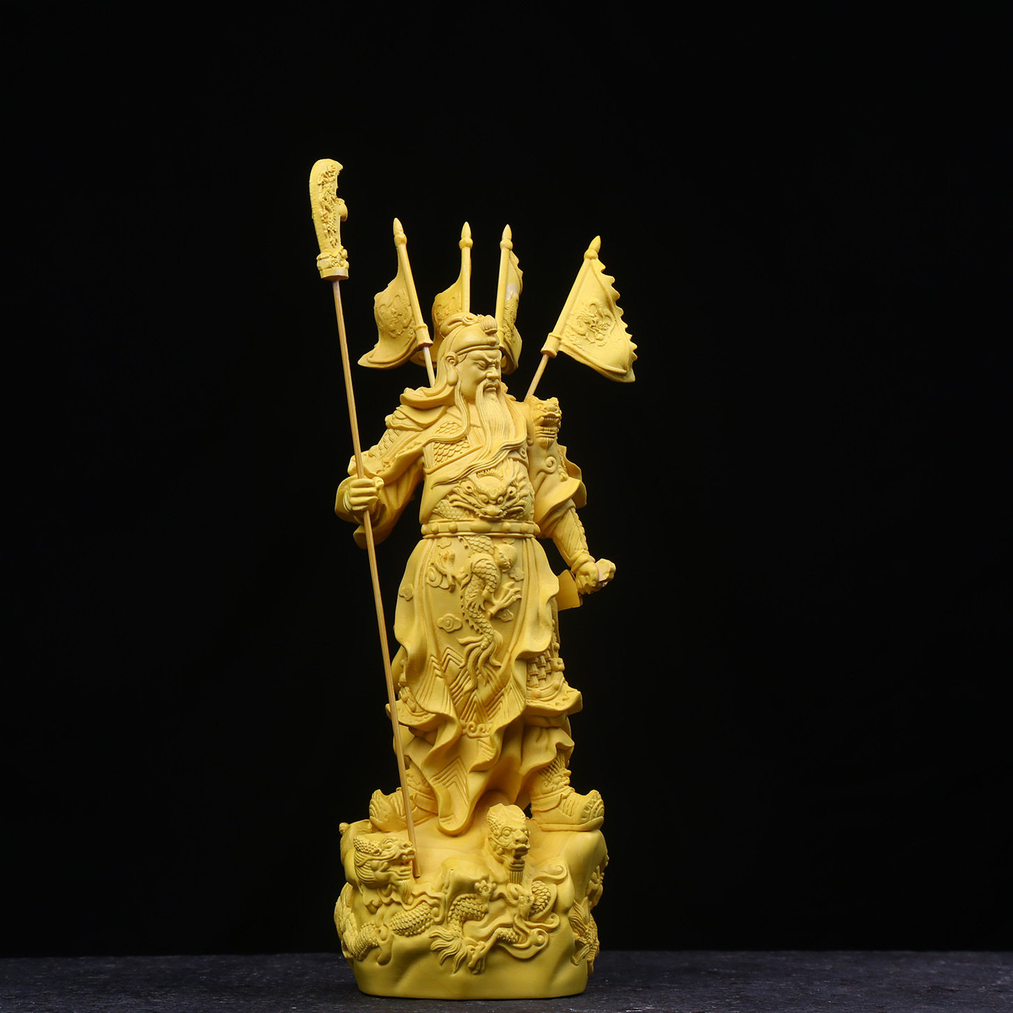 大叶黄杨木雕五旗关公九龙关二爷武财神关羽摆件家居装饰品