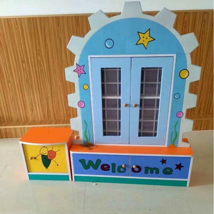 幼儿园茶杯架儿童卡通造型口杯柜杯子架多功能木制带门茶水架