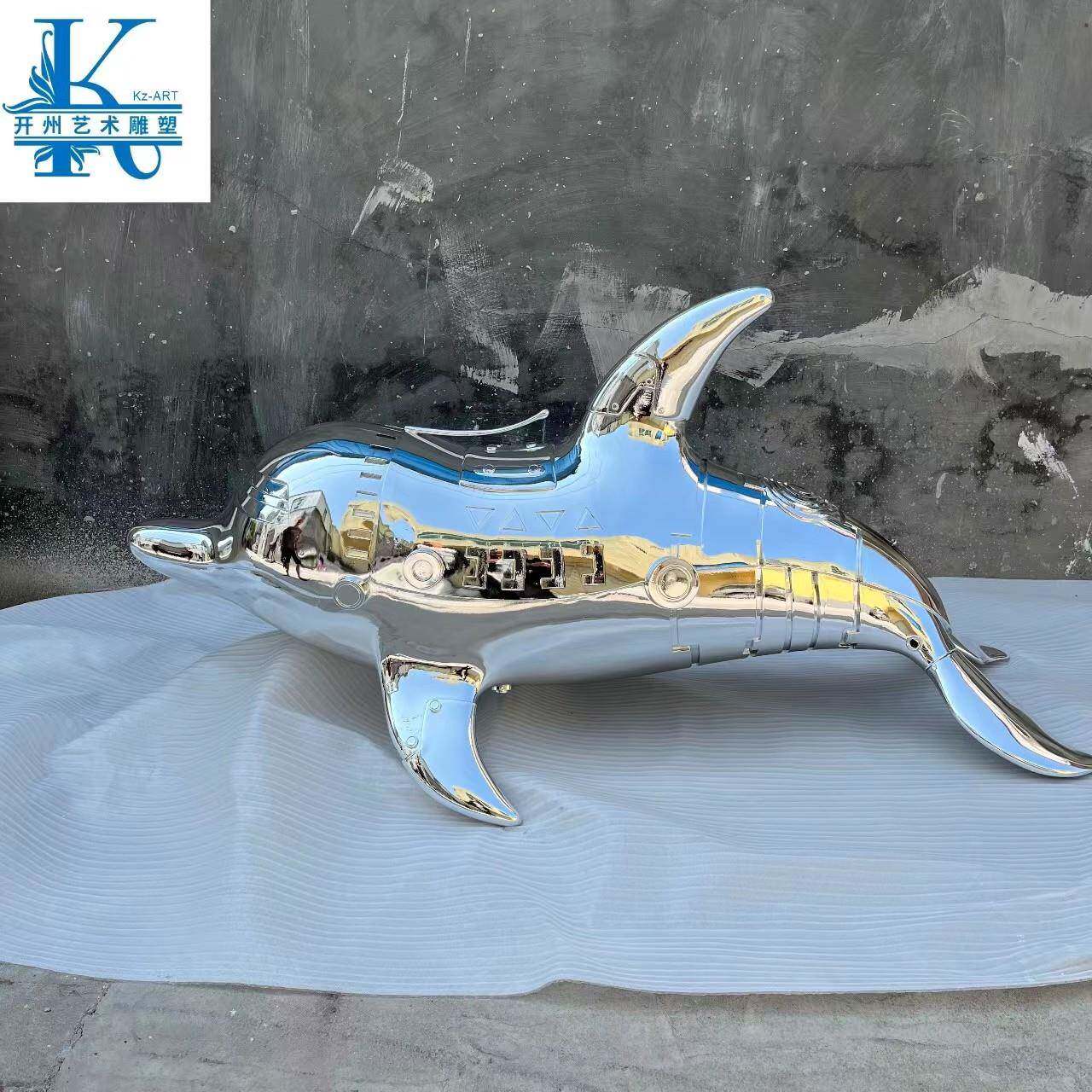 抽象海豚雕塑玻璃钢切块面动物海洋主题公园广场镜面装饰摆件