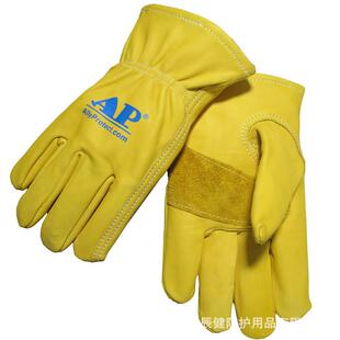 友盟AP-2700高档牛青皮手套淡黄色机械师手套抗油耐磨隔热手套