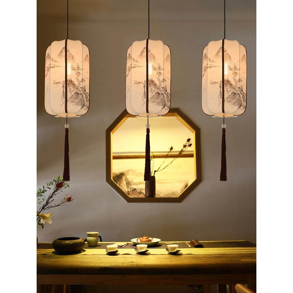 新中式吊灯火锅店走廊过道阳台酒楼饭店灯户外茶室中国风布艺灯笼