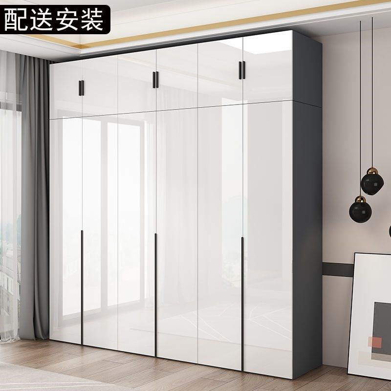 轻奢衣柜家用卧室亮光经济型带梳妆台边柜顶柜组合六门平开大衣橱