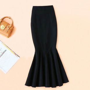 白色软牛仔半身裙女梨形身材修身拖地长裙到脚踝长款鱼尾包臀裙子