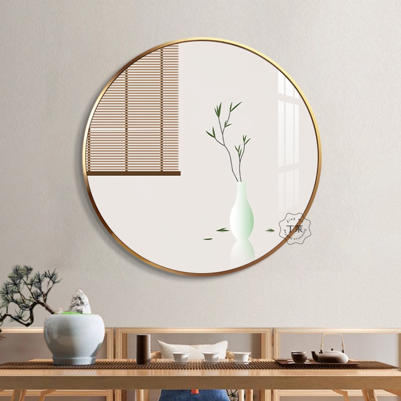 新中式圆形装饰画玄关走廊入户过道墙面办公室壁画氺书房茶室挂画