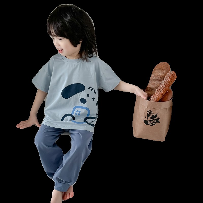儿童睡衣夏季纯棉男童短袖长裤套装宝宝夏天薄款家居服宽松空调服