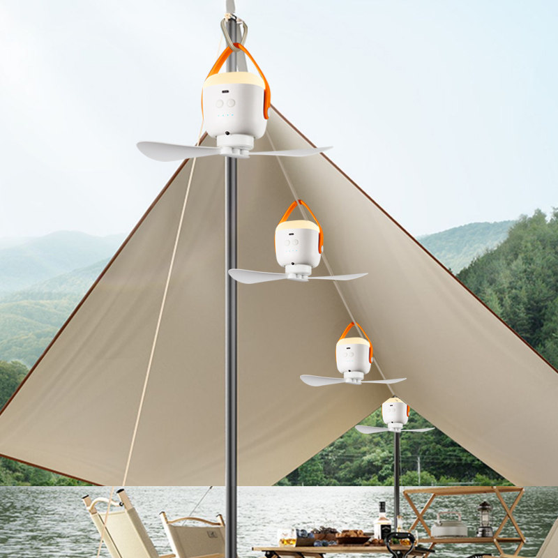 户外便携露营风扇灯 迷你高续航野营帐篷遥控吊扇可配支架风扇