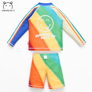 中大童全身游泳 两件式 儿童泳衣男孩10岁2023新款 男童海边防晒长袖