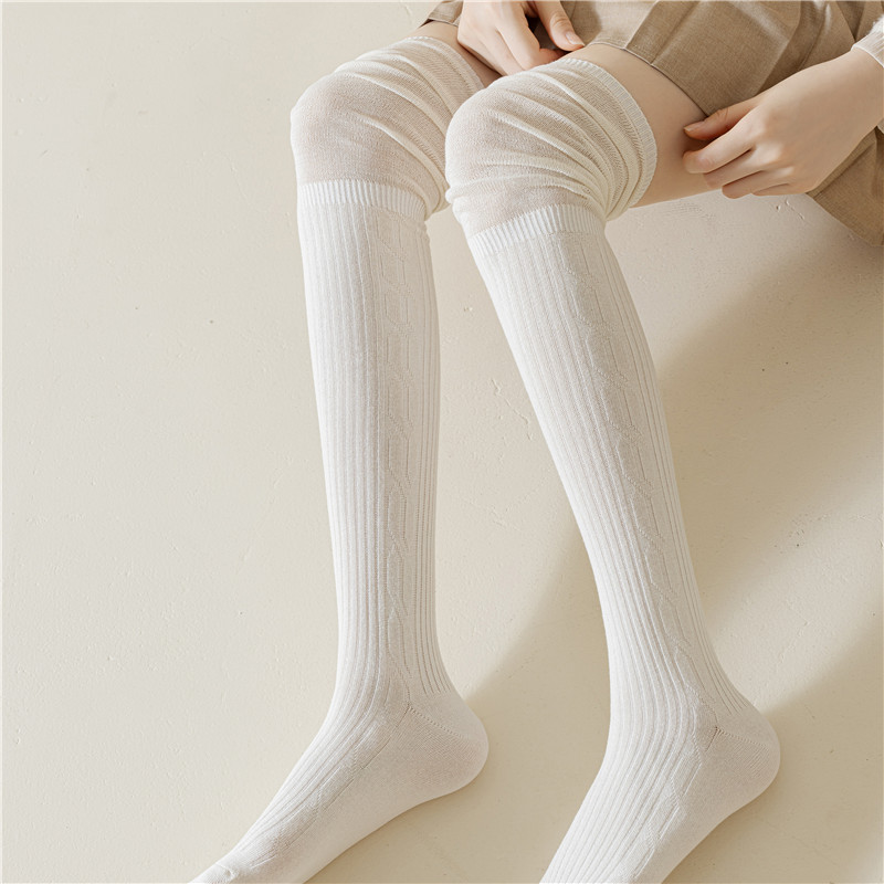 长筒过膝泡泡袜子女纯棉春秋款显瘦高筒瘦腿jk秋冬季不勒大腿长袜