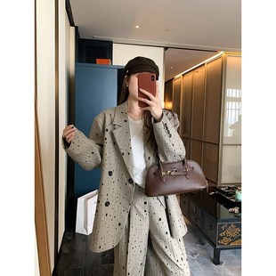 秋季 套装 新款 外套胖mm直筒女长裤 设计感百搭显瘦西装 NAZ那子大码