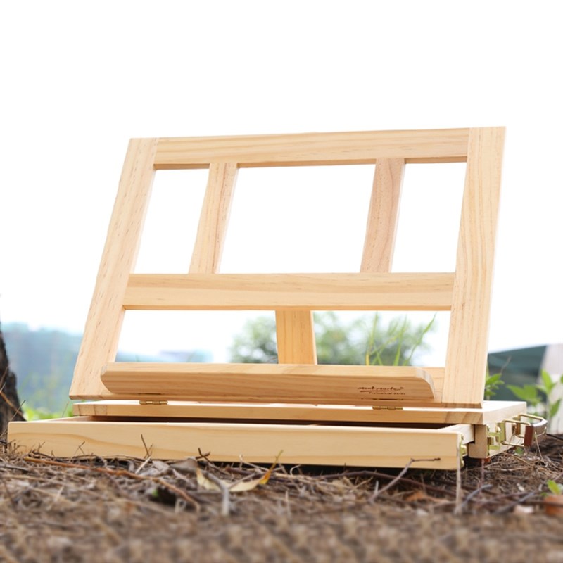 蒙玛特素描写生桌面小画架抽屉式松木画架 折叠式油画架油画箱