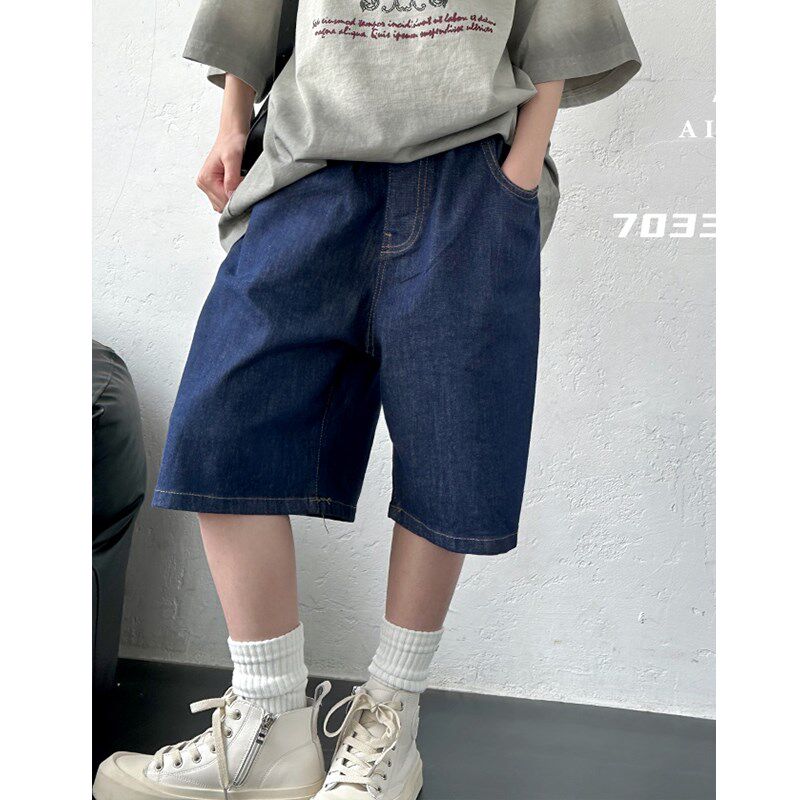 爱木橦童装夏季中裤儿童潮范软牛仔短裤男女童宽松五分裤7033图片