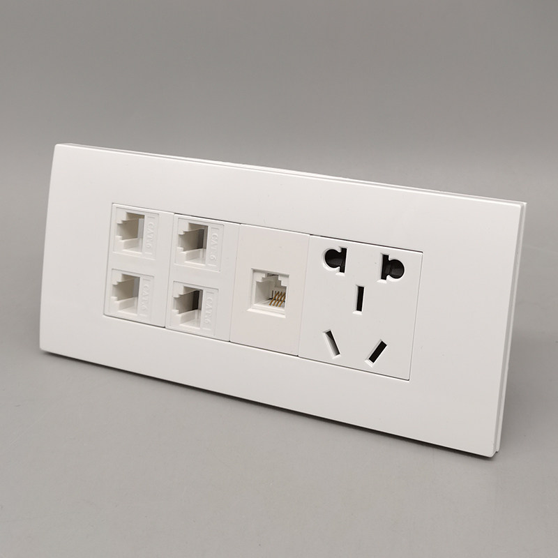 118型四口六类网络电话电脑插座4口RJ45千兆网络RJ43模块五孔电源