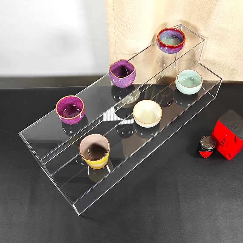 亚克力透明展示台杯子茶具展示架马克杯咖啡杯水杯收纳架梯形架子