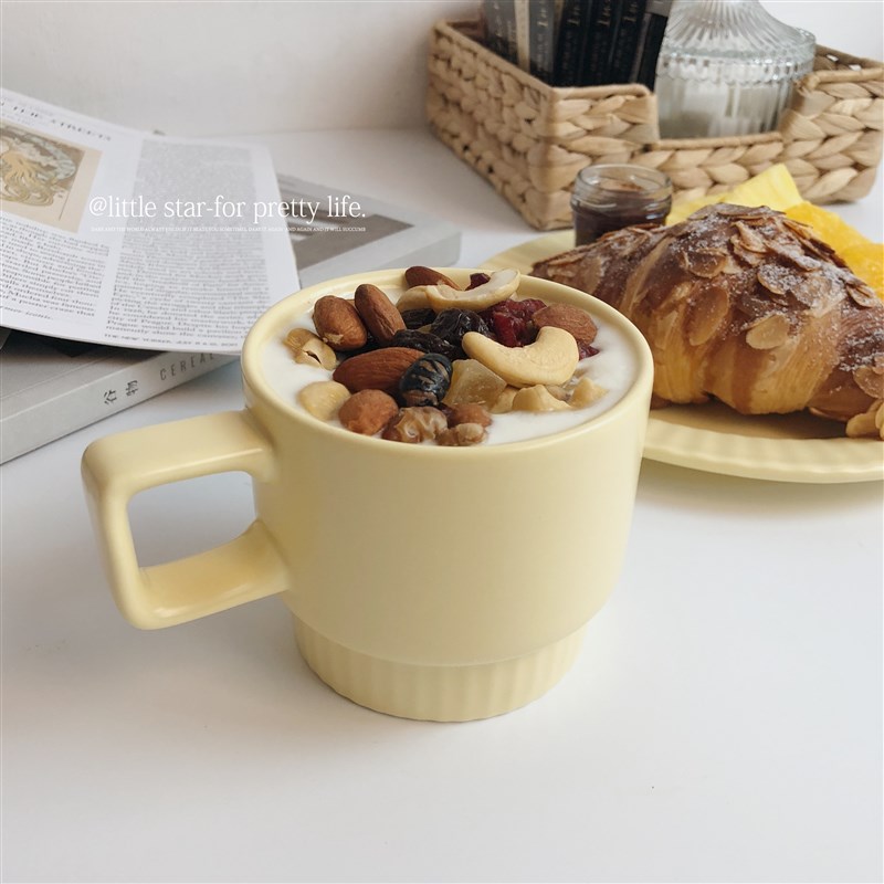 日式哑光陶瓷盘 鹅蛋黄咖啡杯 日韩西餐甜品沙拉盘早餐盘 马克杯