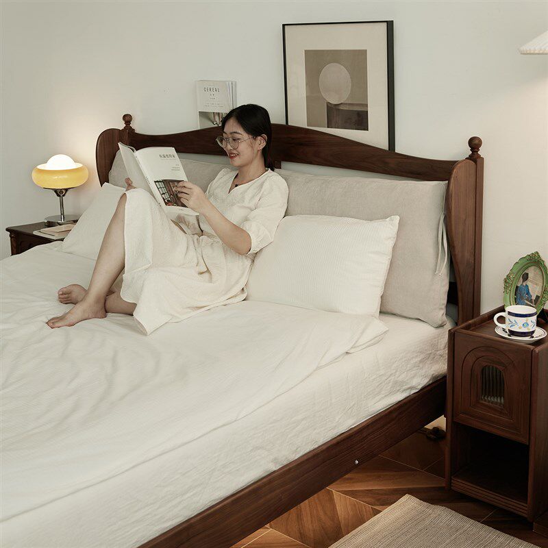 物应伊卡洛斯实木床北欧复古1.5主卧家用1.8米双人床黑胡桃木家具