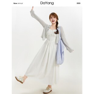 120斤的大杨 白色吊带裙春季小个子微胖收腰显瘦小白裙度假连衣裙