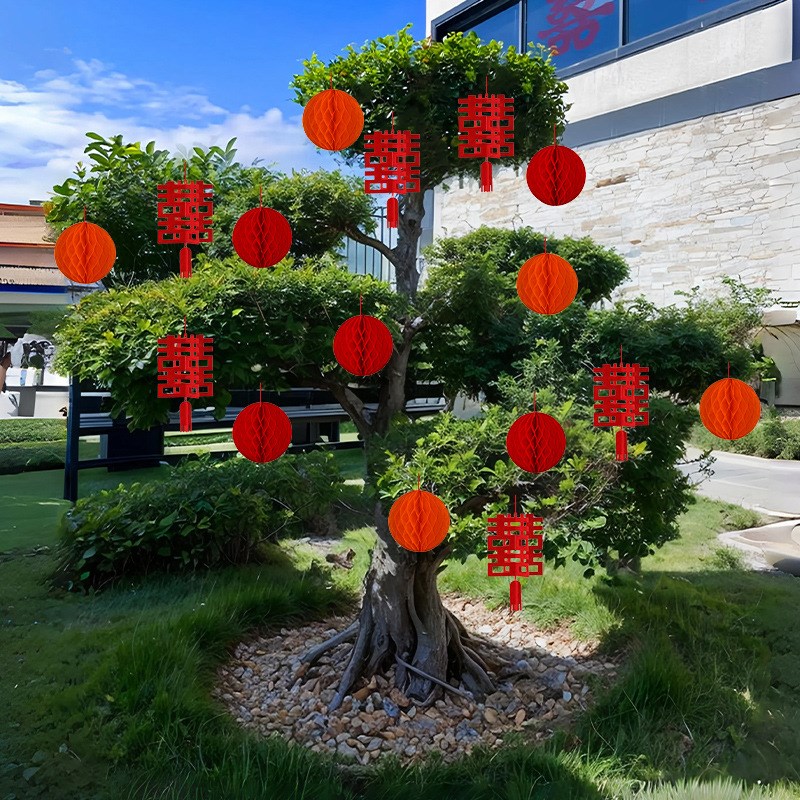 结婚喜字专用挂饰婚房布置庭院装饰盆栽绿植物挂件婚礼盆景囍字贴