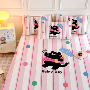 可爱喵猫系列牛奶珊瑚法兰绒床单单件毛绒加厚保暖学生宿舍三件套