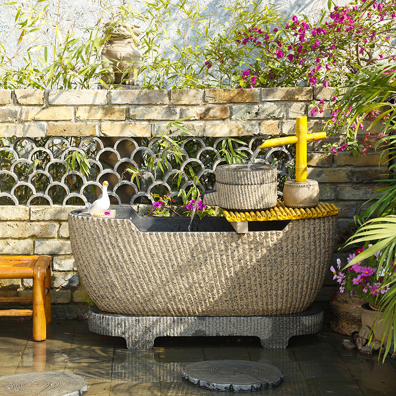 新中式庭院花园流水鱼池户外装饰循环水落地喷泉景观客厅招财摆件