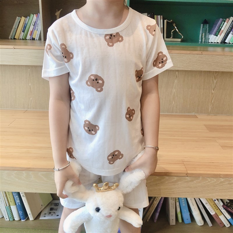 男童薄款短袖短裤套装儿童竹纤维恐龙家居服女童睡衣宝宝空调服夏