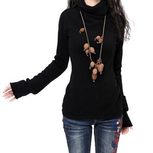 2021秋冬新款高领时尚针织打底衫长袖女内搭修身堆堆领黑色毛衣潮