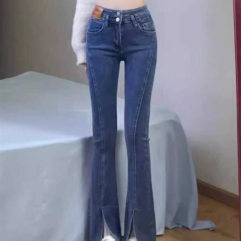 黑色开叉牛仔裤女春夏季新款小个子高腰紧身显瘦拖地微喇叭长裤子,女装/女士精品,牛仔裤,淘宝优惠券,粉丝福利购,淘宝优惠卷