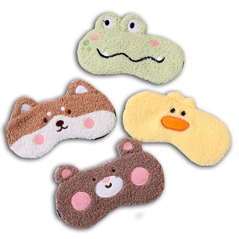 可爱毛绒绒动物儿童遮光眼罩睡眠专用热冰敷软fufu小萌卡通护眼罩
