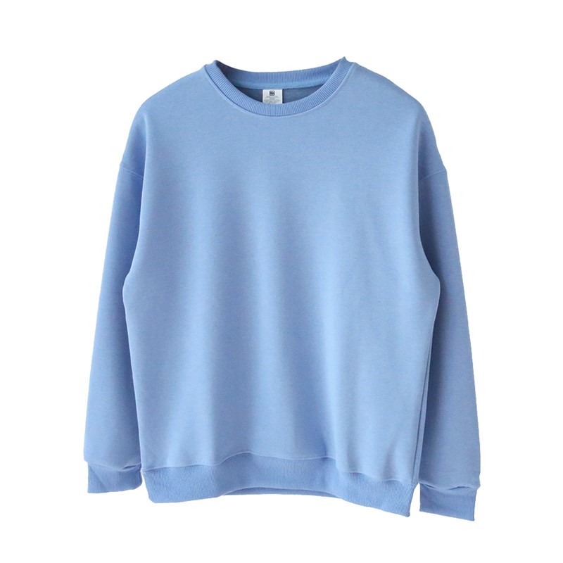 秋冬季浅绿色浅蓝色银狐绒加绒加厚套头圆领落肩卫衣男女宽松流行