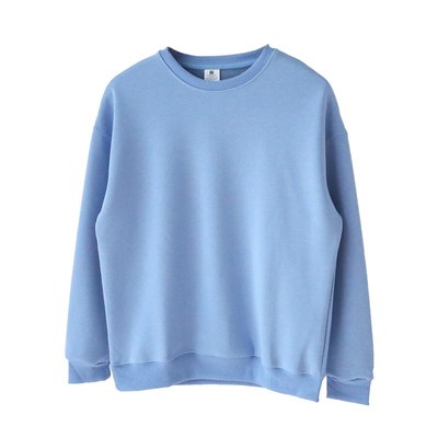 秋冬季浅绿色浅蓝色银狐绒加绒加厚套头圆领落肩卫衣男女宽松流行