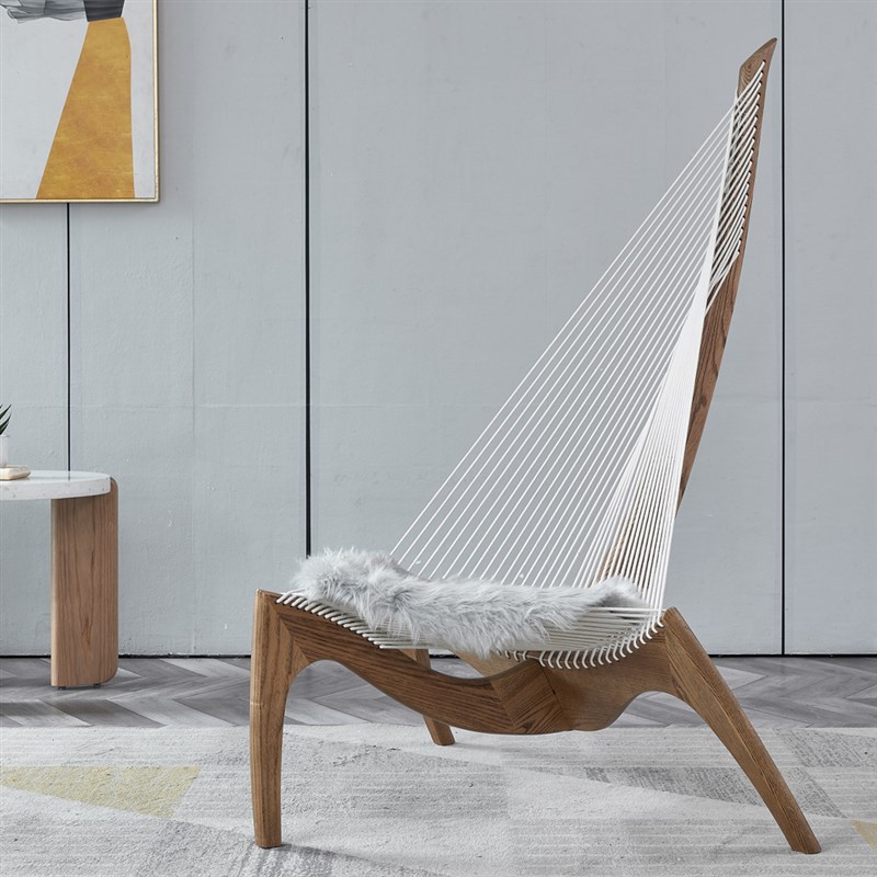 北欧帆船椅轻奢艺术单人沙发椅创意民宿设计师躺椅网红实木竖琴椅