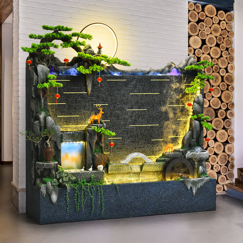 客厅鱼缸水幕墙屏风落地摆件庭院流水墙酒店大堂装饰户外鱼池造景