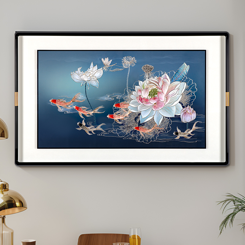 新中式餐厅背景墙装饰画手工雕刻新款铜版画金玉满堂壁画玄关挂画