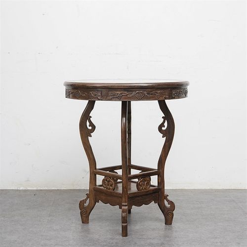 仿古黑枝木圆桌餐桌茶桌中式圆形老式家具桌椅组合复古古典桌子