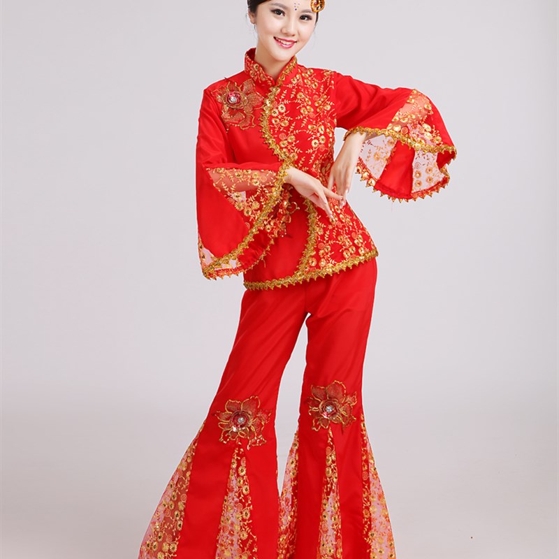 2021新款秋冬季中老年秧歌服民族舞蹈腰鼓服装扇子广场舞演出服女