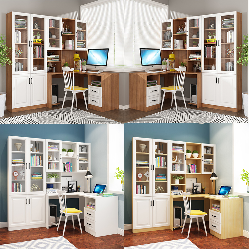 台式电脑桌定制转角书桌书柜组合家用简约书桌书架一体写字台学生