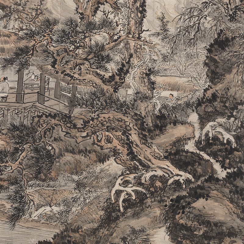 高清复刻清四僧石溪髡残山高水长图国画禅意山水画艺术微喷装饰画