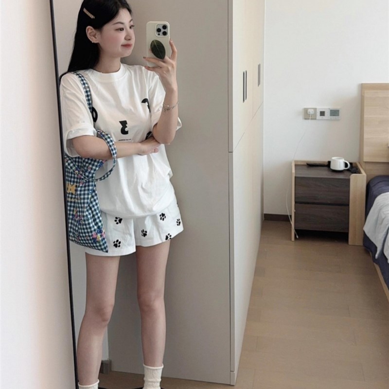 睡衣女夏纯棉薄款学生甜美可爱短袖短裤两件套装可外穿休闲家居服