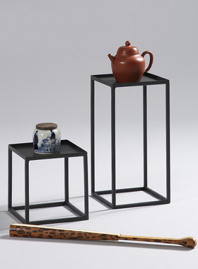 新中式铁艺茶棚 收纳架 茶道具配件 茶托盘铁制仿古置物杯架多肉