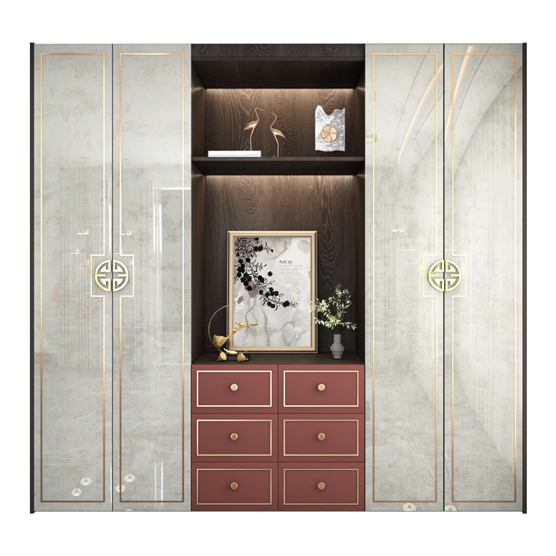 新中式大衣柜卧室家用轻奢全实木带梳妆台一体简约衣橱衣帽间定制