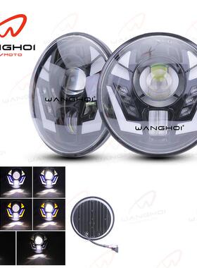适用于新款牧马人哈雷改装7寸led圆形前大灯头灯远近光切线光型