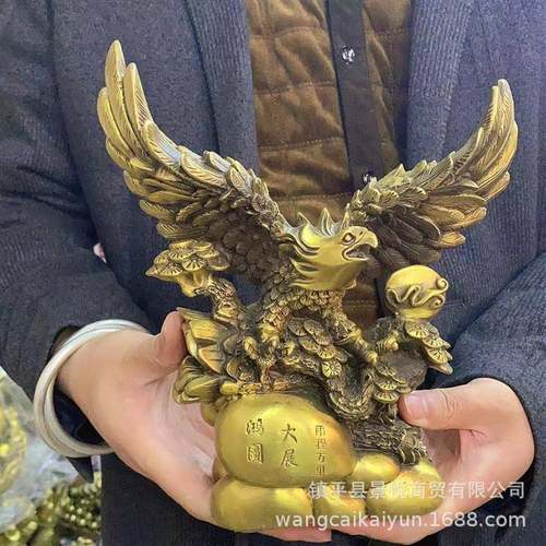 铜老鹰摆件纯铜大展宏图鹏程万里客厅店铺装饰品大号彩绘展翅飞鹰