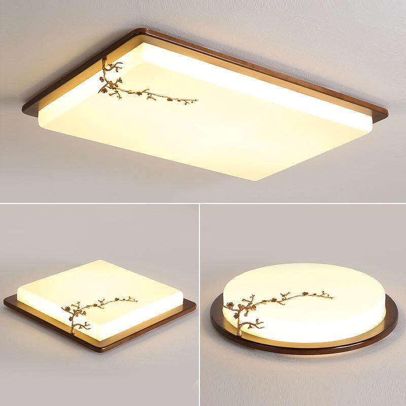 胡桃木色新中式客厅灯简约现代中国风中式实木圆形卧室LED吸顶灯