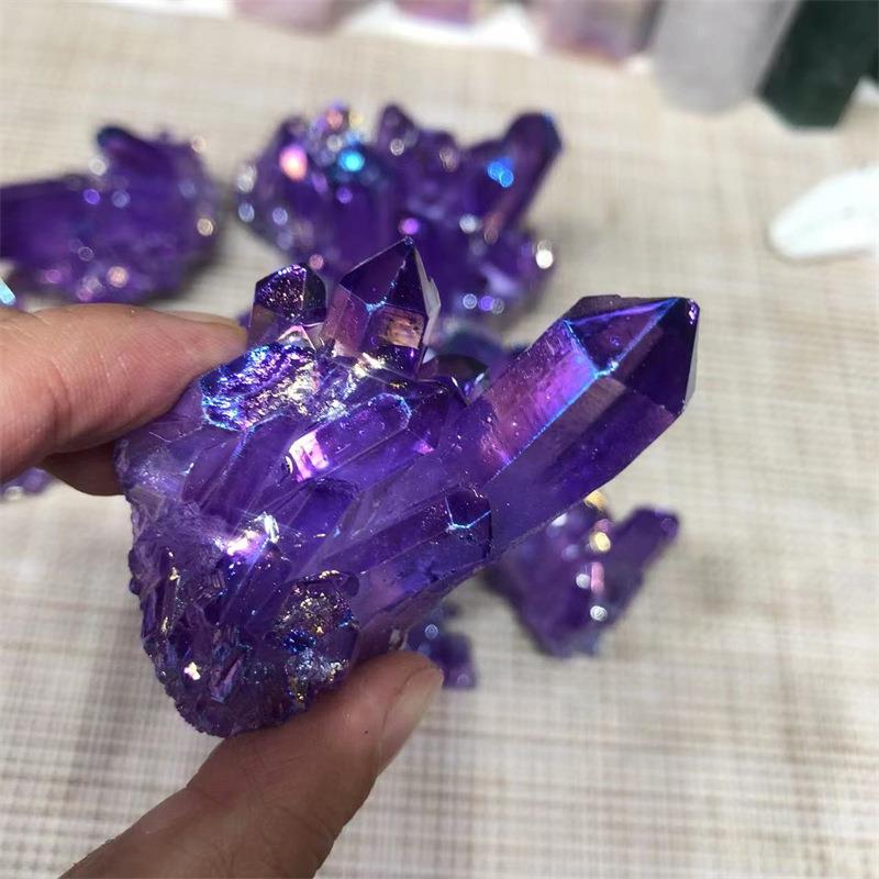 天然白水晶簇电镀玫红粉红紫黄绿七彩家居摆件装饰水晶工艺品