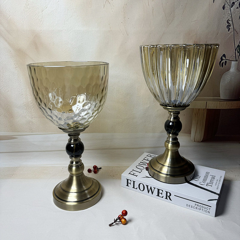 欧式家居工艺品轻奢创意铁艺花器摆件客厅样板房花甁婚庆路引摆件